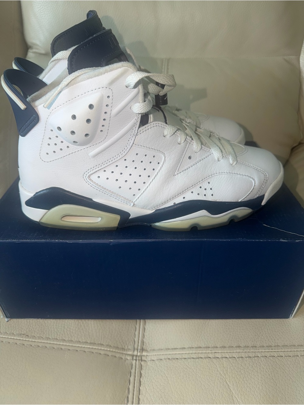 Jordan White and Navy High-Top Sneakers